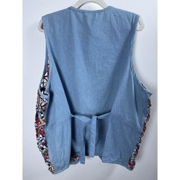 Cascade Blues Patchwork Woven Vest 90's Teachercore Crafty Unique Grannycore 2X - Picture 4 of 7
